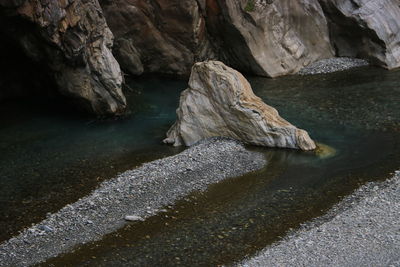 High angle view of rocks in sea