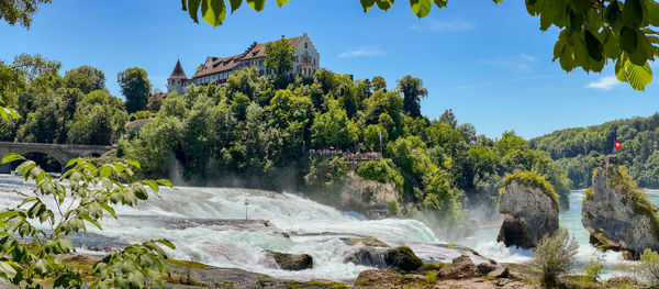 Panorama from the vantage point at the rheinfall schaffhausen with the lauffen castle, switzerland