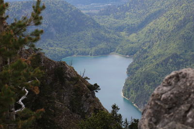 High angle view of mountains and sea