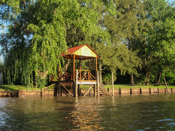 Built structure by lake