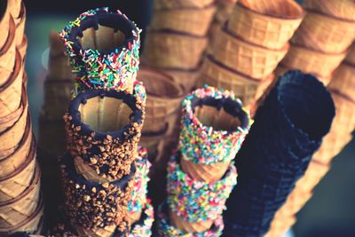 Close-up of multi colored candies for sale