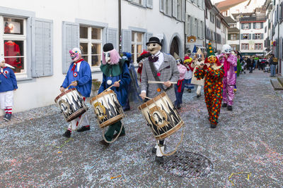 Basel, switzerland - february 20st 24. carnival drummer group