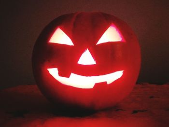 Close-up of illuminated halloween pumpkin