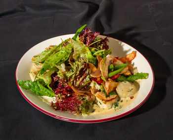 High angle view of meal served in plate