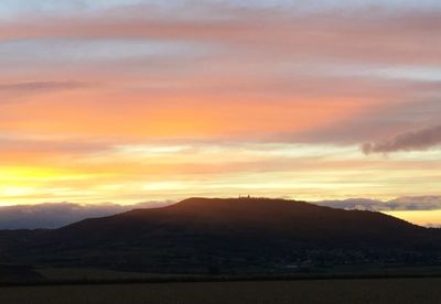 Scenic view of mountains against sky during sunset