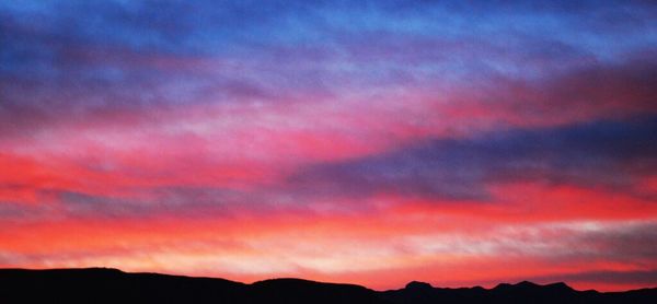 Scenic view of mountains at sunset