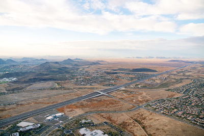 High angle view of city against sky