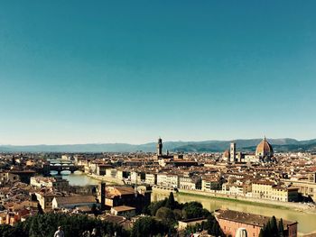 Cityscape against clear sky