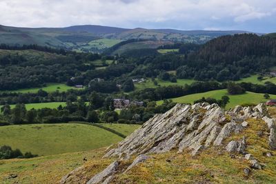 Scenic view of landscape against sky. llangollen. 
