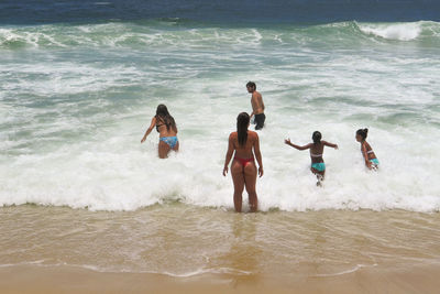 High angle view of people on beach