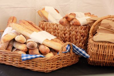 Close-up of bread in wicker basket