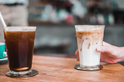 Close-up of coffee served on table