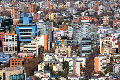 High angle view of buildings in city