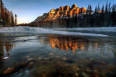 Scenic view of lake against sky during winter