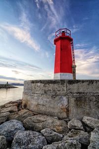 Low angle view of lighthouse against sky