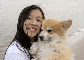 Portrait of girl with dog