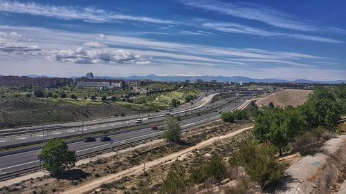 High angle view of highway against sky