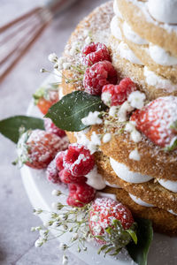 Close-up of strawberries in plate