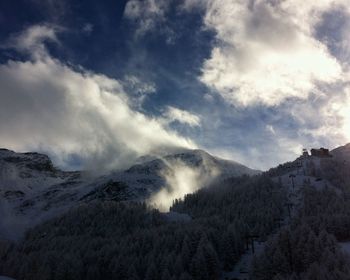 Scenic view of mountains against cloudy sky