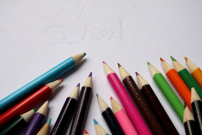 Colorful pencils on table