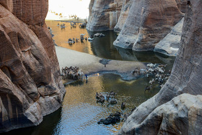 View of lake with rock formations