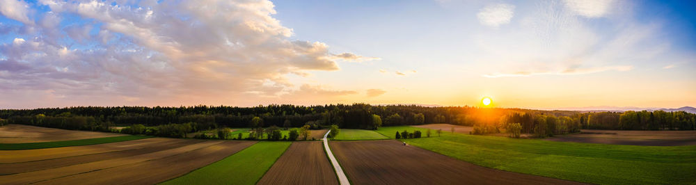 Panoramic view of landscape against sky during sunset