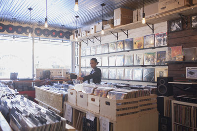 Young woman in a record store.