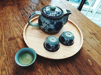 High angle view of drink on table