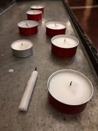 High angle view of candles on table
