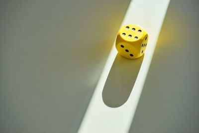 High angle view of dice on table