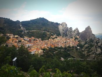 View of townscape with mountain in background