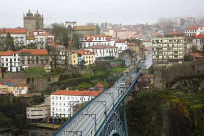 High angle view of buildings in city