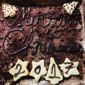 High angle view of cake on table