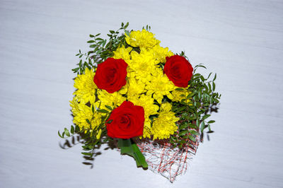 High angle view of rose bouquet