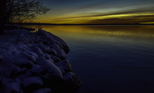 Scenic view of lake against sky during sunset