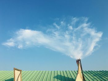 Low angle view of building against blue sky