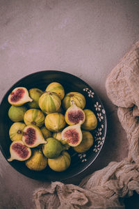 High angle view of fruits in plate