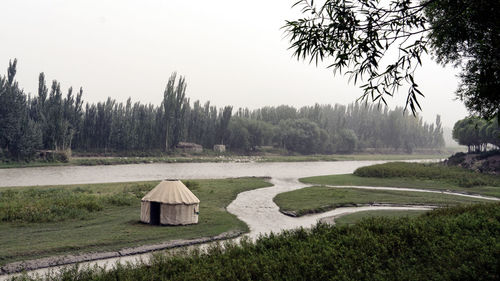 Scenic view of land against clear sky