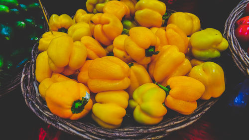 Close-up of fruits in basket for sale at market