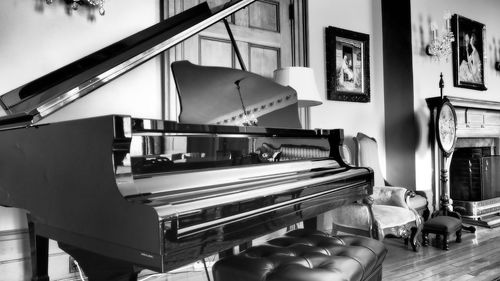 Interior of building, piano.