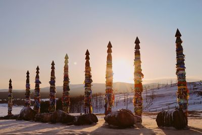 Panoramic view of temple building against sky during sunset