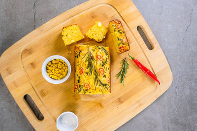 High angle view of food on table
