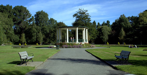 Gazebo in park against sky