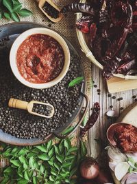 High angle view of food on table