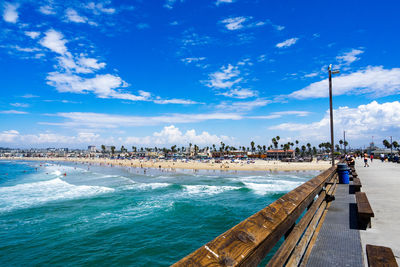 Scenic view of sea against blue sky