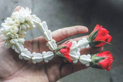 Cropped hand holding flowers