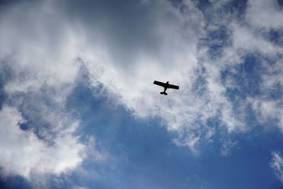 Low angle view of airplane in sky