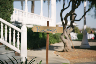 Close-up of information sign