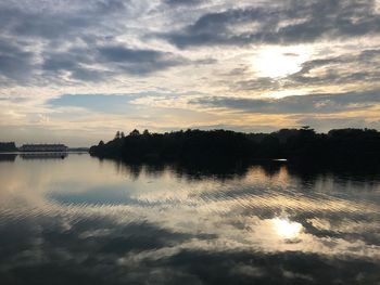 Scenic view of lake against sky during sunset