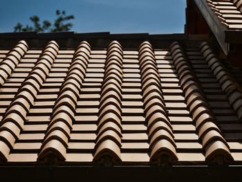 Low angle view of roof and building against sky